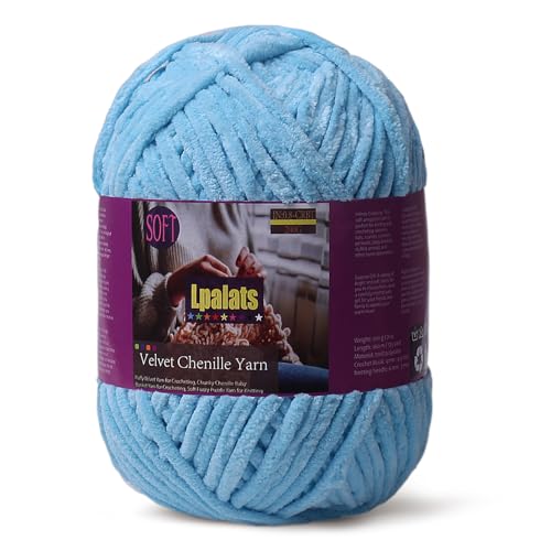Lpalats Babydeckengarn zum Häkeln, 1 Packung mit 200 g, grobes Chenille-Garn zum Stricken von Decken, Amigurumi – #6 super sperrig – 170 Meter weiche, dicke Plüschgarne (1, Himmelblau) von Lpalats