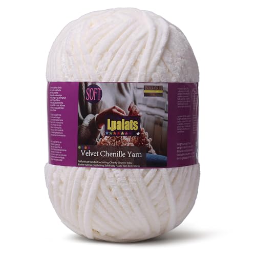Lpalats Babydeckengarn zum Häkeln, 1 Packung mit 200 g, grobes Chenille-Garn zum Stricken von Decken, Amigurumi – #6 super sperrig – 170 Meter weiche, dicke Plüschgarne (1, Milchweiß) von Lpalats