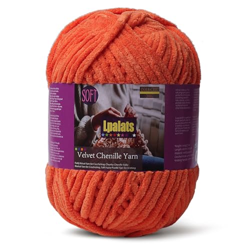 Lpalats Babydeckengarn zum Häkeln, 1 Packung mit 200 g, grobes Chenille-Garn zum Stricken von Decken, Amigurumi – #6 super sperrig – 170 Meter weiche, dicke Plüschgarne (1, Orange) von Lpalats