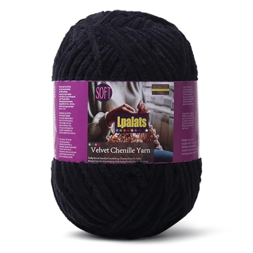 Lpalats Babydeckengarn zum Häkeln, 1 Packung mit 200 g, grobes Chenille-Garn zum Stricken von Decken, Amigurumi – #6 super sperrig – 170 Meter weiche, dicke Plüschgarne (1, Schwarz) von Lpalats