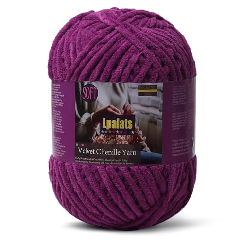 Lpalats Babydeckengarn zum Häkeln, 1 Packung mit 200 g, grobes Chenille-Garn zum Stricken von Decken, Amigurumi – #6 super sperrig – 170 Meter weiche, dicke Plüschgarne (1, Violett) von Lpalats