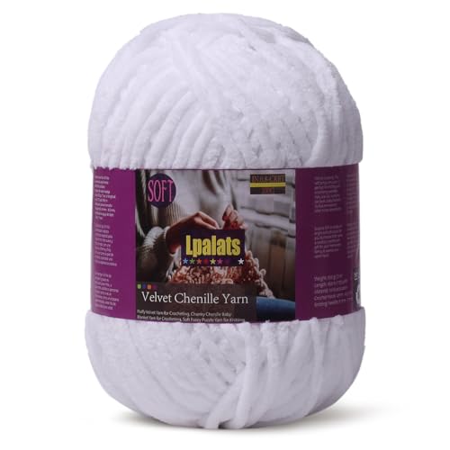 Lpalats Babydeckengarn zum Häkeln, 1 Packung mit 200 g, grobes Chenille-Garn zum Stricken von Decken, Amigurumi – #6 super sperrig – 170 Meter weiche, dicke Plüschgarne (1, Weiß) von Lpalats