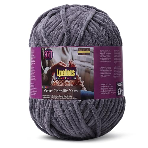 Lpalats Babydeckengarn zum Häkeln, 1 Packung mit 200 g, grobes Chenille-Garn zum Stricken von Decken, Amigurumi – #6 super sperrig – 170 Meter weiche, dicke Plüschgarne (1, dunkelgrau) von Lpalats