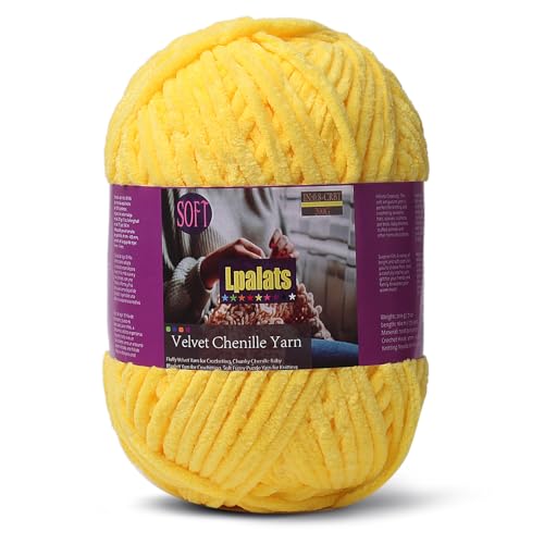 Lpalats Babydeckengarn zum Häkeln, 1 Packung mit 200 g, grobes Chenille-Garn zum Stricken von Decken, Amigurumi – #6 super sperrig – 170 Meter weiche, dicke Plüschgarne (1, gelb) von Lpalats