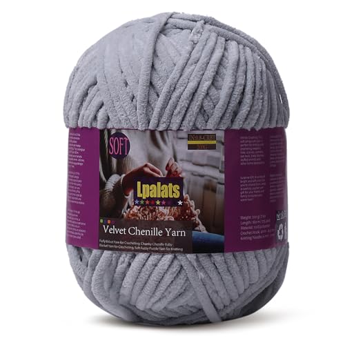 Lpalats Babydeckengarn zum Häkeln, 1 Packung mit 200 g, grobes Chenille-Garn zum Stricken von Decken, Amigurumi – #6 super sperrig – 170 Meter weiche, dicke Plüschgarne (1, hellgrau) von Lpalats