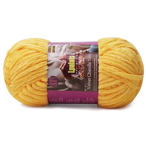 Lpalats Dickes Chenille-Garn zum Häkeln, 100 g, Babydeckengarn zum Häkeln, weich, 80 m, flauschige, dicke Plüschgarne zum Stricken von Decken, Amigurumi (1, Goldgelb) von Lpalats