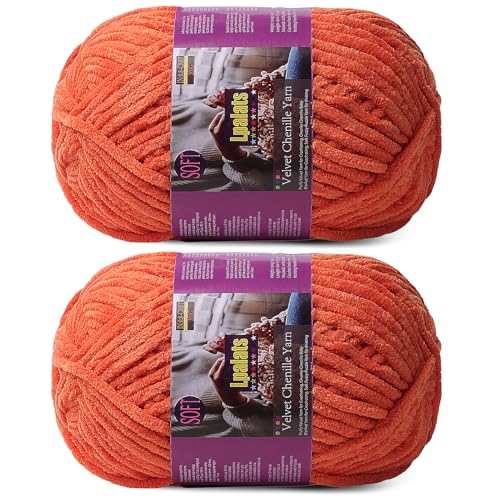 Lpalats Dickes Chenille-Garn zum Häkeln, 2 x 200 g, Babydeckengarn zum Häkeln, weich, 300 m, flauschige, dicke Plüschgarne zum Stricken von Decken, Amigurumi (2, Orange) von Lpalats