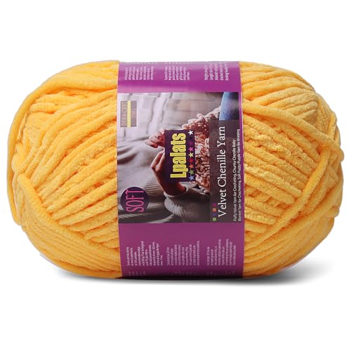 Lpalats Dickes Chenille-Garn zum Häkeln, 200 g, Babydeckengarn zum Häkeln, weich, 175 Meter, flauschige, dicke Plüschgarne zum Stricken von Decken, Amigurumi (1, Goldgelb) von Lpalats