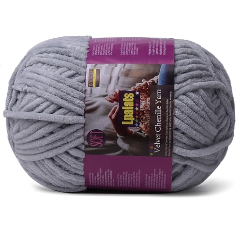 Lpalats Dickes Chenille-Garn zum Häkeln, 200 g, Babydeckengarn zum Häkeln, weich, 175 Meter, flauschige, dicke Plüschgarne zum Stricken von Decken, Amigurumi (1, Hellgrau) von Lpalats