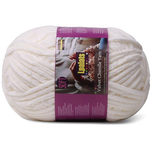 Lpalats Dickes Chenille-Garn zum Häkeln, 200 g, Babydeckengarn zum Häkeln, weich, 175 Meter, flauschige, dicke Plüschgarne zum Stricken von Decken, Amigurumi (1, Milchweiß) von Lpalats