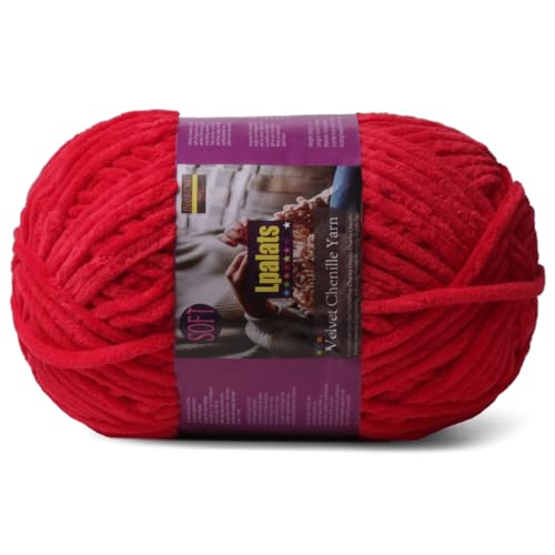 Lpalats Dickes Chenille-Garn zum Häkeln, 200 g, Babydeckengarn zum Häkeln, weich, 175 Meter, flauschige, dicke Plüschgarne zum Stricken von Decken, Amigurumi (1, Rot) von Lpalats