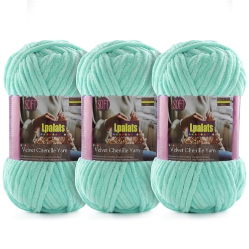 Lpalats Dickes Chenille-Garn zum Häkeln, 3 x 100 g, Babydeckengarn zum Häkeln, weich, 260 m, flauschige, dicke Plüschgarne zum Stricken von Decken, Amigurumi (3, Aquagrün) von Lpalats