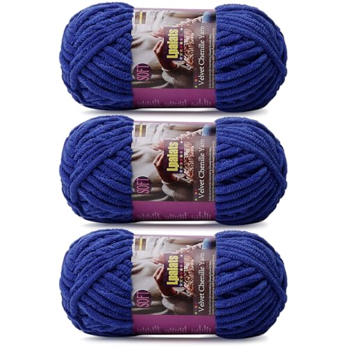 Lpalats Dickes Chenille-Garn zum Häkeln, 3 x 100 g, Babydeckengarn zum Häkeln, weich, 260 m, flauschige, dicke Plüschgarne zum Stricken von Decken, Amigurumi (3, Dunkelblau) von Lpalats