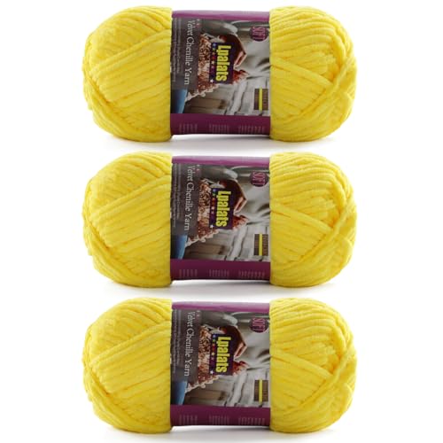 Lpalats Dickes Chenille-Garn zum Häkeln, 3 x 100 g, Babydeckengarn zum Häkeln, weich, 260 m, flauschige, dicke Plüschgarne zum Stricken von Decken, Amigurumi (3, Gelb) von Lpalats