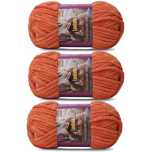 Lpalats Dickes Chenille-Garn zum Häkeln, 3 x 100 g, Babydeckengarn zum Häkeln, weich, 260 m, flauschige, dicke Plüschgarne zum Stricken von Decken, Amigurumi (3, Orange) von Lpalats