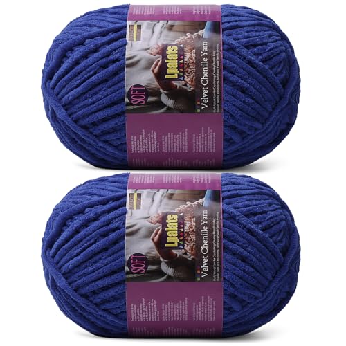 Lpalats Dickes Chenille-Garn zum Häkeln – 2 x 200 g Babydeckengarn zum Häkeln, weich – 300 Meter flauschige, dicke Plüschgarne zum Stricken von Decken, Amigurumi (2, Dunkelblau) von Lpalats