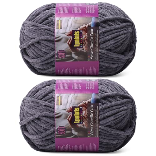 Lpalats Dickes Chenille-Garn zum Häkeln – 2 x 200 g Babydeckengarn zum Häkeln, weich – 300 Meter flauschige, dicke Plüschgarne zum Stricken von Decken, Amigurumi (2, Dunkelgrau) von Lpalats