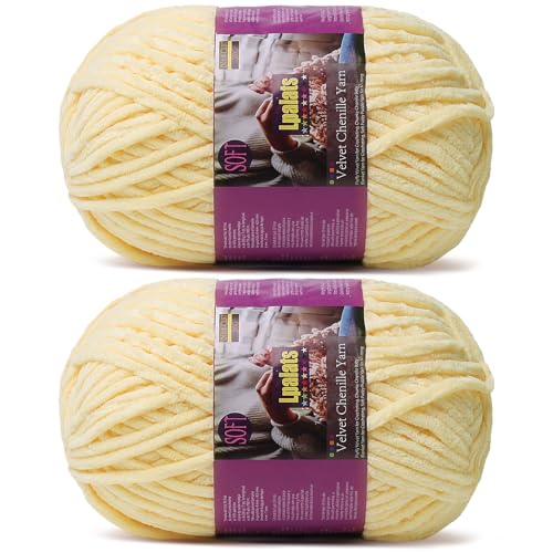 Lpalats Dickes Chenille-Garn zum Häkeln – 2 x 200 g Babydeckengarn zum Häkeln, weich – 300 Meter flauschige, dicke Plüschgarne zum Stricken von Decken, Amigurumi (2, Gänsegelb) von Lpalats