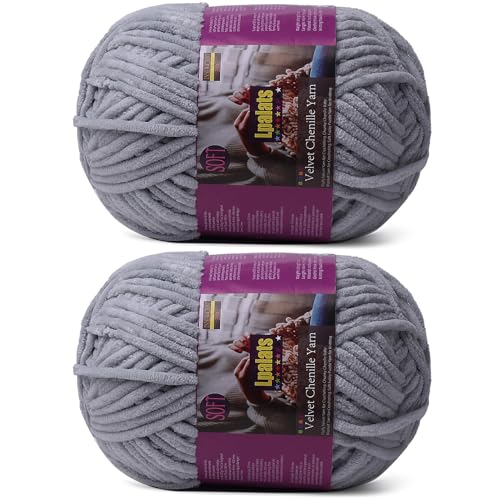 Lpalats Dickes Chenille-Garn zum Häkeln – 2 x 200 g Babydeckengarn zum Häkeln, weich – 300 Meter flauschige, dicke Plüschgarne zum Stricken von Decken, Amigurumi (2, Hellgrau) von Lpalats