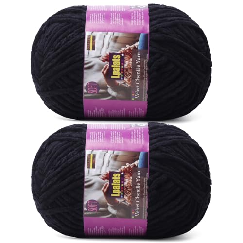 Lpalats Dickes Chenille-Garn zum Häkeln – 2 x 200 g Babydeckengarn zum Häkeln, weich – 300 Meter flauschige, dicke Plüschgarne zum Stricken von Decken, Amigurumi (2, Schwarz) von Lpalats