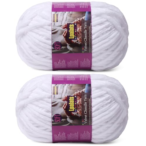 Lpalats Dickes Chenille-Garn zum Häkeln – 2 x 200 g Babydeckengarn zum Häkeln, weich – 300 Meter flauschige, dicke Plüschgarne zum Stricken von Decken, Amigurumi (2, Weiß) von Lpalats