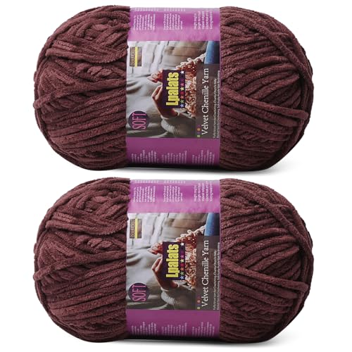 Lpalats Dickes Chenille-Garn zum Häkeln – 2 x 200 g Babydeckengarn zum Häkeln, weich – 300 Meter flauschige, dicke Plüschgarne zum Stricken von Decken, Amigurumi (2, dunkles Curry) von Lpalats