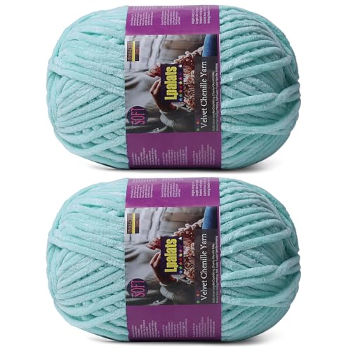 Lpalats Grobes Chenille-Garn zum Häkeln – 2 x 200 g Babydeckengarn zum Häkeln, weich – 300 Meter flauschige, dicke Plüschgarne zum Stricken von Decken, Amigurumi (2, Aqua Green) von Lpalats