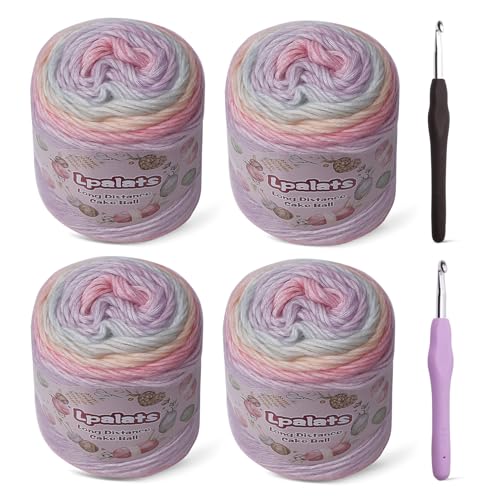 Ombré-Garn zum Häkeln, superweiches Garn aus 60 % Baumwolle, 40 % Acryl, 900 Yds Farbverlauf, Kuchengarne, zum Stricken von Schals, Decken, buntes Basteln mit 2 Häkelnadeln (4, Farbverlauf) von Lpalats