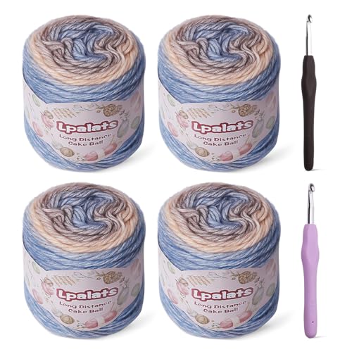 Ombré-Garn zum Häkeln, superweiches Garn aus 60 % Baumwolle, 40 % Acryl, 900 Yds Farbverlauf, Kuchengarne, zum Stricken von Schals, Decken, buntes Basteln mit 2 Häkelnadeln (4, Khaki-Farbverlauf) von Lpalats