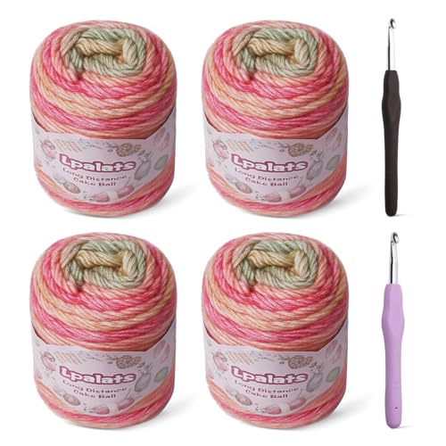 Ombré-Garn zum Häkeln, superweiches Garn aus 60 % Baumwolle, 40 % Acryl, 900 Yds Farbverlauf, Kuchengarne, zum Stricken von Schals, Decken, buntes Basteln mit 2 Häkelnadeln (4, Rot-Grün-Farbverlauf) von Lpalats