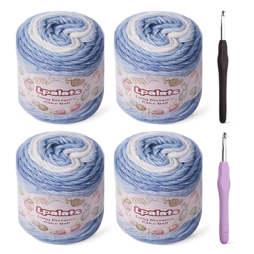 Ombré-Garn zum Häkeln, superweiches Garn aus 60 % Baumwolle, 40 % Acryl, 900 Yds Farbverlauf, Kuchengarne, zum Stricken von Schals, Decken, buntes Basteln mit 2 Häkelnadeln (4, dunkelblauer Ombré-Garn zum Häkeln, superweiches Garn aus 60 % Baumwolle, 40 % Acryl, 900 Yds Farbverlauf, Kuchengarne, zum Stricken von Schals, Decken, buntes Basteln mit 2 Häkelnadeln (4, dunkelblauer von Lpalats
