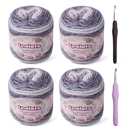 Ombré-Garn zum Häkeln, superweiches Garn aus 60 % Baumwolle, 40 % Acryl, 900 Yds Farbverlauf, Kuchengarne, zum Stricken von Schals, Decken, buntes Basteln mit 2 Häkelnadeln (4, dunkler violetter Ombré-Garn zum Häkeln, superweiches Garn aus 60 % Baumwolle, 40 % Acryl, 900 Yds Farbverlauf, Kuchengarne, zum Stricken von Schals, Decken, buntes Basteln mit 2 Häkelnadeln (4, dunkler violetter von Lpalats