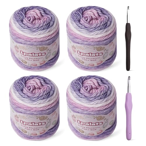 Ombré-Garn zum Häkeln, superweiches Garn aus 60 % Baumwolle, 40 % Acryl, 900 Yds Farbverlauf, Kuchengarne, zum Stricken von Schals, Decken, buntes Basteln mit 2 Häkelnadeln (4, violetter Farbverlauf) von Lpalats