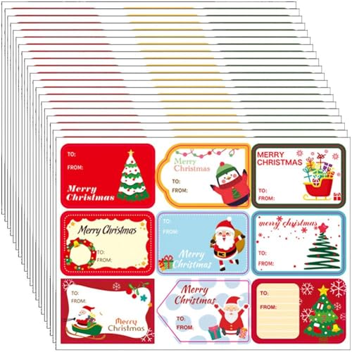 180 Stück/20 Blätter Weihnachtsanhänger, 8 Designs, Geschenkaufkleber, Namensschild Weihnachtsmann, Schneemännern, Weihnachtsbaum, Rentierglocken, Dekorativem Feiertagsanhänger von Lpitoy
