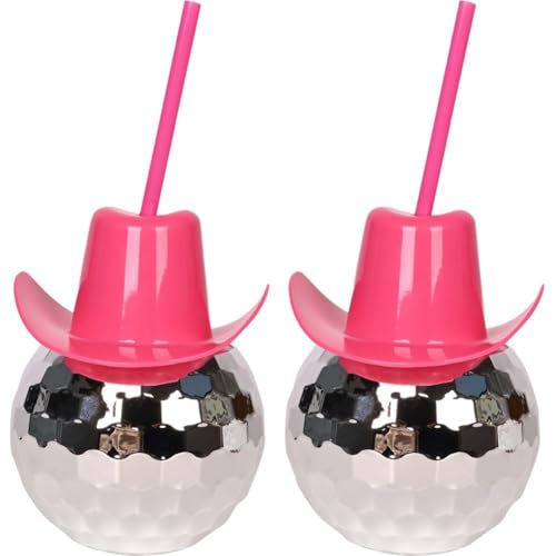 2 Stück Discokugel-Becher, Rosa Cowgirl-Hut, Spiegel, Partybecher, 70er-Jahre-cocktailbecher, Weinglas Für 1970er-jahre, Bar, Cowboy, Junggesellenabschied von Lpitoy