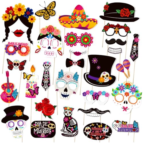 30 Stück Fotoautomaten-Requisiten Zum Tag Der, Día De Los Muertos, Cinco De Mayo, Zuckerschädel-Foto-Requisiten Für Mexikanische Geburtstagsparty-vorräte von Lpitoy