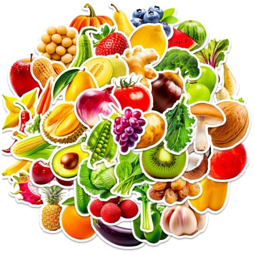 50 Stück Obst- Und Gemüse-aufkleberpaket Für Jungen Und Mädchen, wasserdichte Vinyl-Aufkleber Für Laptop, Flaschen, Gepäck, Becher, Telefon, Wasserflasche, Cartoon-aufkleberpaket von Lpitoy