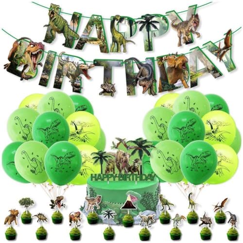 Dinosaurier Themen Party Dekoration Dinosaurier Geburtstagsfeier Banner Flaggballons Kuchen Topper Kinder Jungle Geburtstagdekoration von Lpitoy