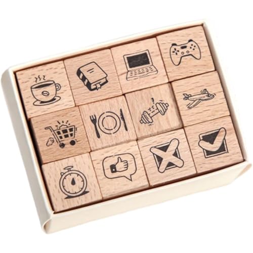 Lpitoy 12-teiliges Holzstempel-Set Cartoon-Muster, Holzstempel Für Die Kartenherstellung, Dekoration Und Scrapbooking-zubehör von Lpitoy