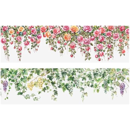 Lpitoy 2 Rollen Pet-klebeband, Naturlandschaft, Weinreben, Blumen, Dekorative Aufkleber Für Scrapbooking, Journaling, Diy-bastelbedarf von Lpitoy