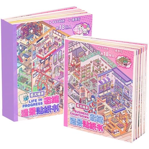 Lpitoy 2 Stück DIY Szenen Aufkleber Cartoon 3D Landschaft Aufkleber Buch Aufkleber Kabine Szene Aufkleber Geburtstag Festival Für Erwachsene Und Kinder von Lpitoy