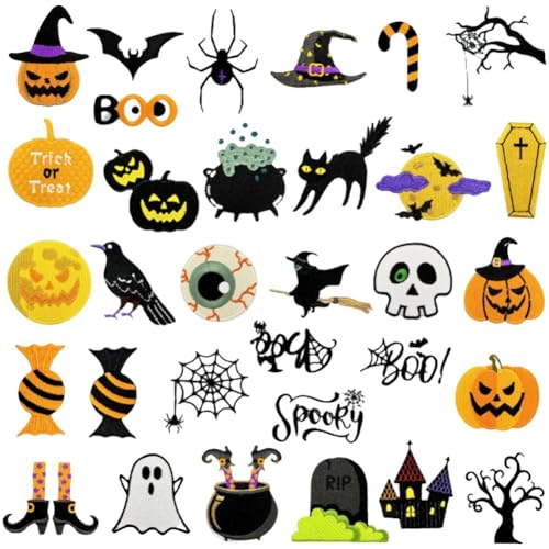 Lpitoy 32 Stück Halloween-aufnäher Zum Aufbügeln, Bestickte Halloween-Applikation, Reparaturflicken, Totenkopf, Kürbis, Geist, Fledermäuse, DIY-bastelarbeiten Für Kleidung, Rucksack, Hut Lpitoy 32 Stück Halloween-aufnäher Zum Aufbügeln, Bestickte Halloween-Applikation, Reparaturflicken, Totenkopf, Kürbis, Geist, Fledermäuse, DIY-bastelarbeiten Für Kleidung, Rucksack, Hut von Lpitoy