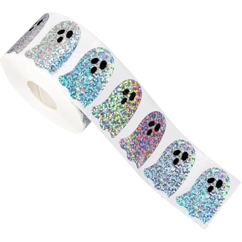 Lpitoy 500 Stück Halloween-geisteraufkleber, Design, Süße Geister, Holografische, wasserdichte, Selbstklebende Aufkleber Für Umschläge, Tagebücher, Dekoration, Partyzubehör von Lpitoy