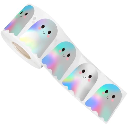 Lpitoy 500 Stück Halloween-geisteraufkleber, Design, Süße Geister, Holografische, wasserdichte, Selbstklebende Aufkleber Für Umschläge, Tagebücher, Dekoration, Partyzubehör von Lpitoy