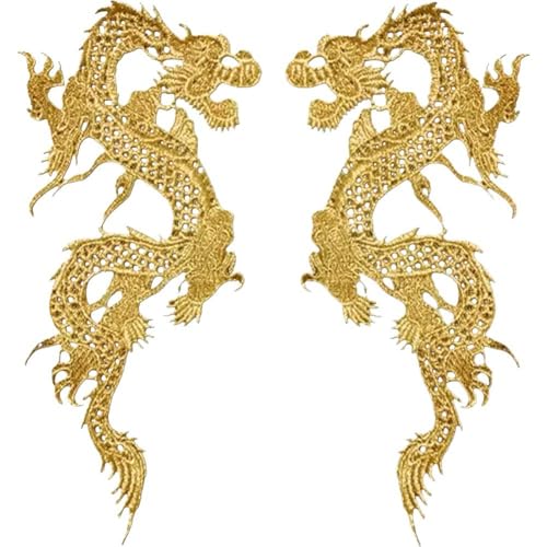 Lpitoy Drachen-Kleidungs-Applikation, 1 Paar, Chinesisches Drachentotem, Bestickte Applikationen, Goldfaden-Stickerei, Drachen-Patches, Zum Aufnähen Lpitoy Drachen-Kleidungs-Applikation, 1 Paar, Chinesisches Drachentotem, Bestickte Applikationen, Goldfaden-Stickerei, Drachen-Patches, Zum Aufnähen von Lpitoy