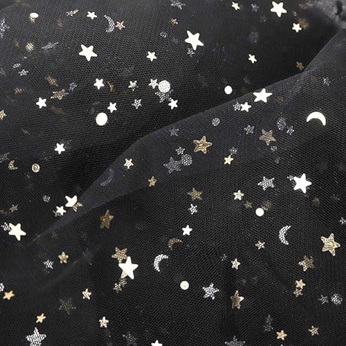 150CM X 2 Yards Tüllstoff Glitzer, Schwarzer Pailletten-Stern Spitzenstoff Organza Stoffe Tüllband Deko Garn Mit Sternprägung Deko-Stoff für DIY Handgemachte Kleidung Hochzeit von Lpolkvemelh