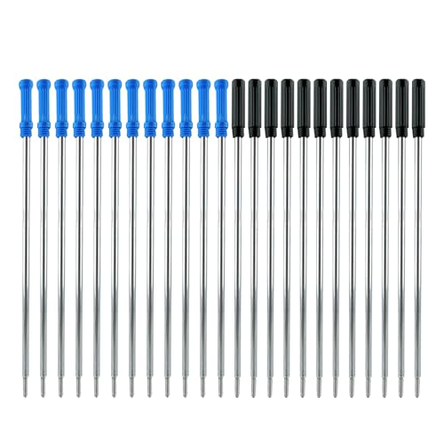 24 Stück Kugelschreiberminen Metall, 11.6 cm und 1 mm Strichstärke Großraumminen Metall Ersatzminen Kugelschreiber Minen Rundspitze Kompatible Set Minen Glattes Schreiben Schwarze und Blaue Tinte von Lpolkvemelh