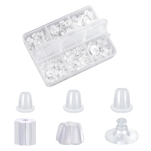 Silikon-Ohrring-Verschlüsse, transparente weiche Gummi-Ohrringrückseite mit Box, 6 Stile, hypoallergen, Sicherheitsohrstopfen für hängende Ohren, Damen-Schmuck, Ohrringe, Ohrstecker, 600 Stück von Lpolkvemelh