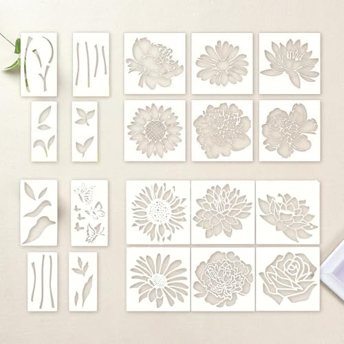 Große Blumenschablonen, 10 Stück Wiederverwendbare Blumenkunst-Schablonen, Holzwand-Möbelstoffe, Dekoration, müheloses Malen, einfach zu bedienendes Design, wiederverwendbare Blumenvorlagen, zum von Lpsdssre