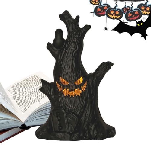 Lpsdssre Halloween Flammenlose Kerzen, Halloween LED-Kerze mit Gespenstischem Lächeln, Batteriebetriebene Dekoration Mit Baumstumpf Geistergesicht Für Fensterbank Kamin Weihnachten Party von Lpsdssre